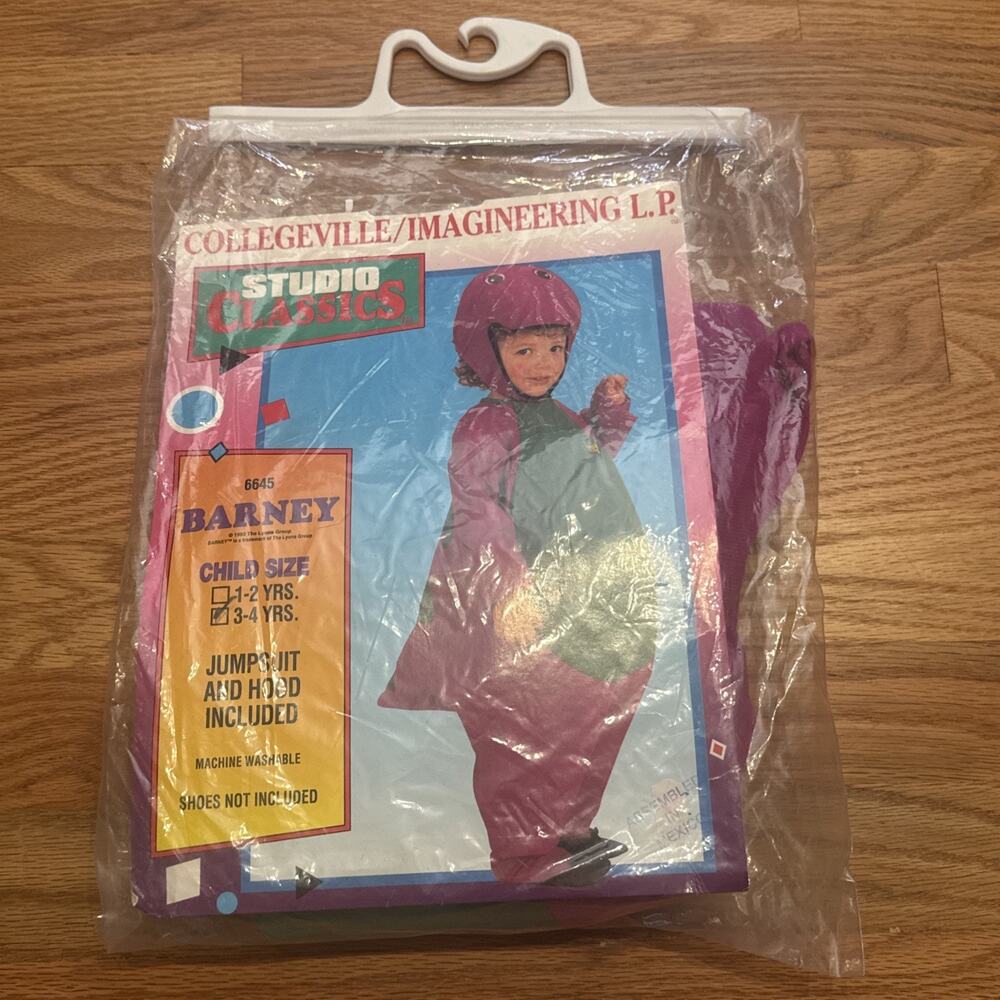 1993 Vintage Barney Costume Collegeville 90s Kids Dinosaur Sz 3-4 NO HEADPIECE